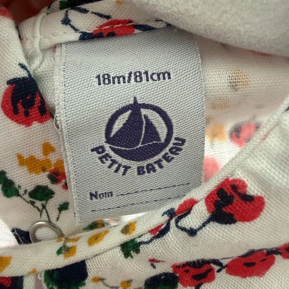 Petit Bateau Baby Girl Floral Poppy Dress White Red 18M 81cm Cotton Peter Pan
